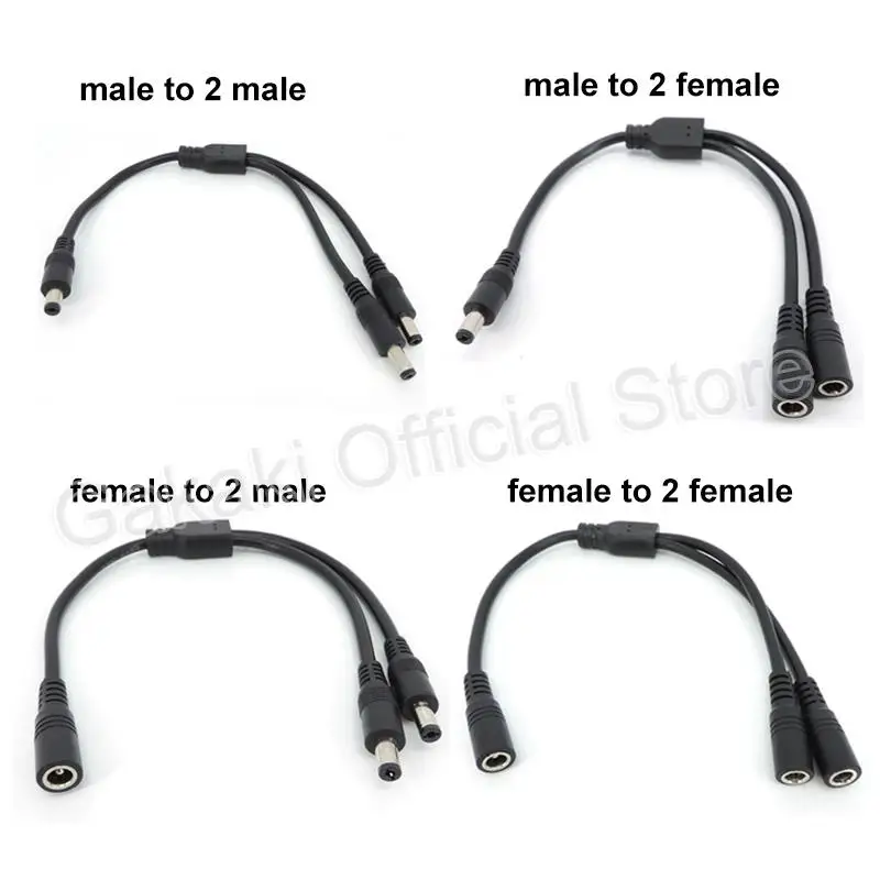 Cable divisor de alimentación de CC de 30cm, macho, hembra a 2 macho, 2 adaptadores de enchufe hembra, Cable de extensión de conector de 5,5mm x 2,1mm