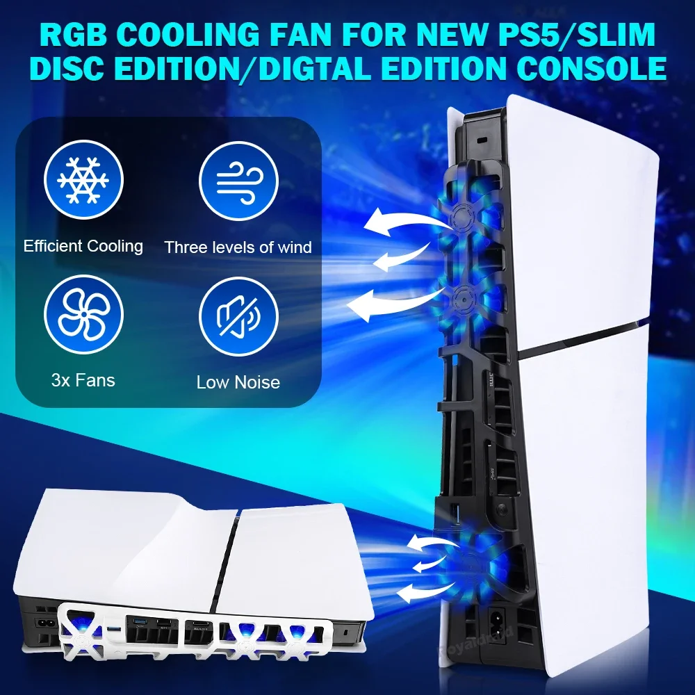 Nuevo para PS5 ventilador de refrigeración delgado con sistema de refrigeración de luz LED ventilador enfriador USB de alta velocidad 1100RPM para accesorios de juego Playstation5 Slim - imagen 4