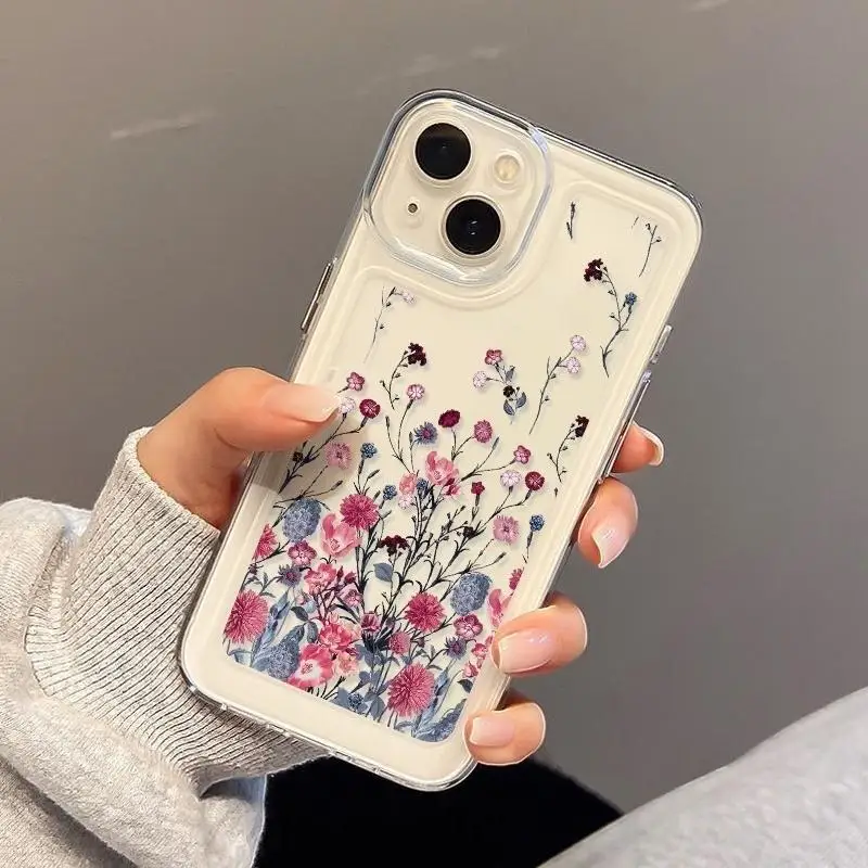 Funda con borde de flores para iPhone 16Pro 17 15 14 13 12 Pro Max, carcasa protectora de pantalla a prueba de golpes - imagen 3