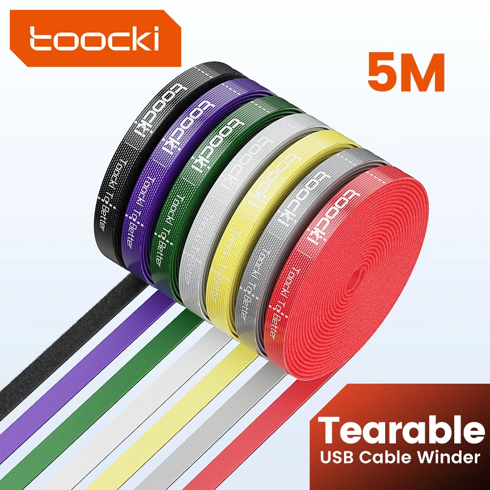 Toocki-organizador de 5m para gestión de cables, organizador en forma de lágrima, bridas enrolladoras de 10mm de ancho, accesorios para teléfono, organizador de cables