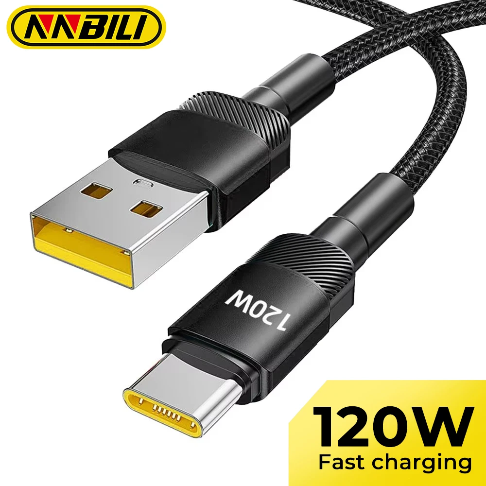 NNBILI-Cable USB tipo C de 120W, Cable de datos de carga rápida tipo C para iPhone 17 16 15 Pro Max, Cable USB C para teléfono móvil Huawei