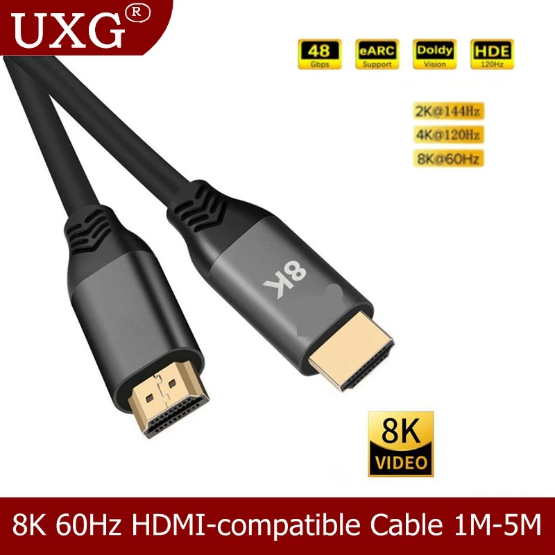 Cable HDMI 8k 4K 60Hz corto HD 2,1 V compatible con HDMI 1m 3m 5m con carcasa trenzada y de aleación 48Gbps UHD TV Blu-ray Xbox PS4/3 5 PC - imagen 2