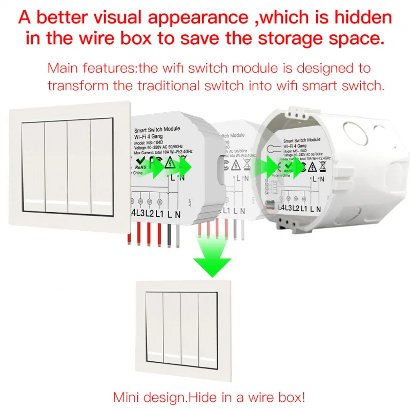 MINI interruptor inteligente Tuya WiFi de 4 canales, temporizador de aplicación y Control por voz, funciona con asistente de Alexa/Google, renovación de equipos antiguos DIY - imagen 2