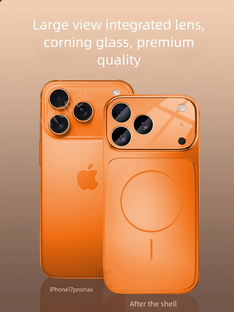 Funda de teléfono de cristal magnético Magsafe naranja oficial para iPhone 17 Air 16 15 14 13 Pro Max cubierta protectora dura a prueba de golpes mate - imagen 3