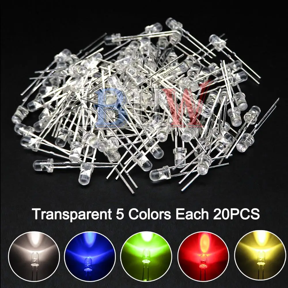 100 unids/lote 3mm diodo LED F3 Kit surtido ibuw blanco verde rojo azul amarillo naranja rosa púrpura blanco cálido DIY diodo emisor de luz - imagen 2