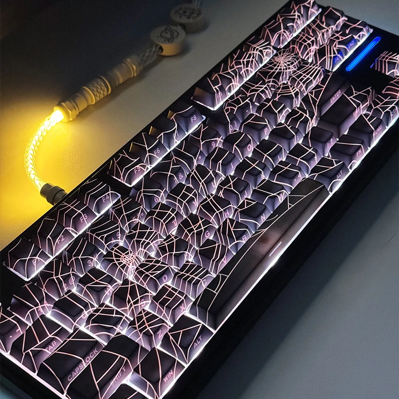 Teclas de telaraña con grabado lateral, Color translúcido Lang Zhu F87 Mai de Ace68 Little Bee Made68, teclas negras - imagen 4