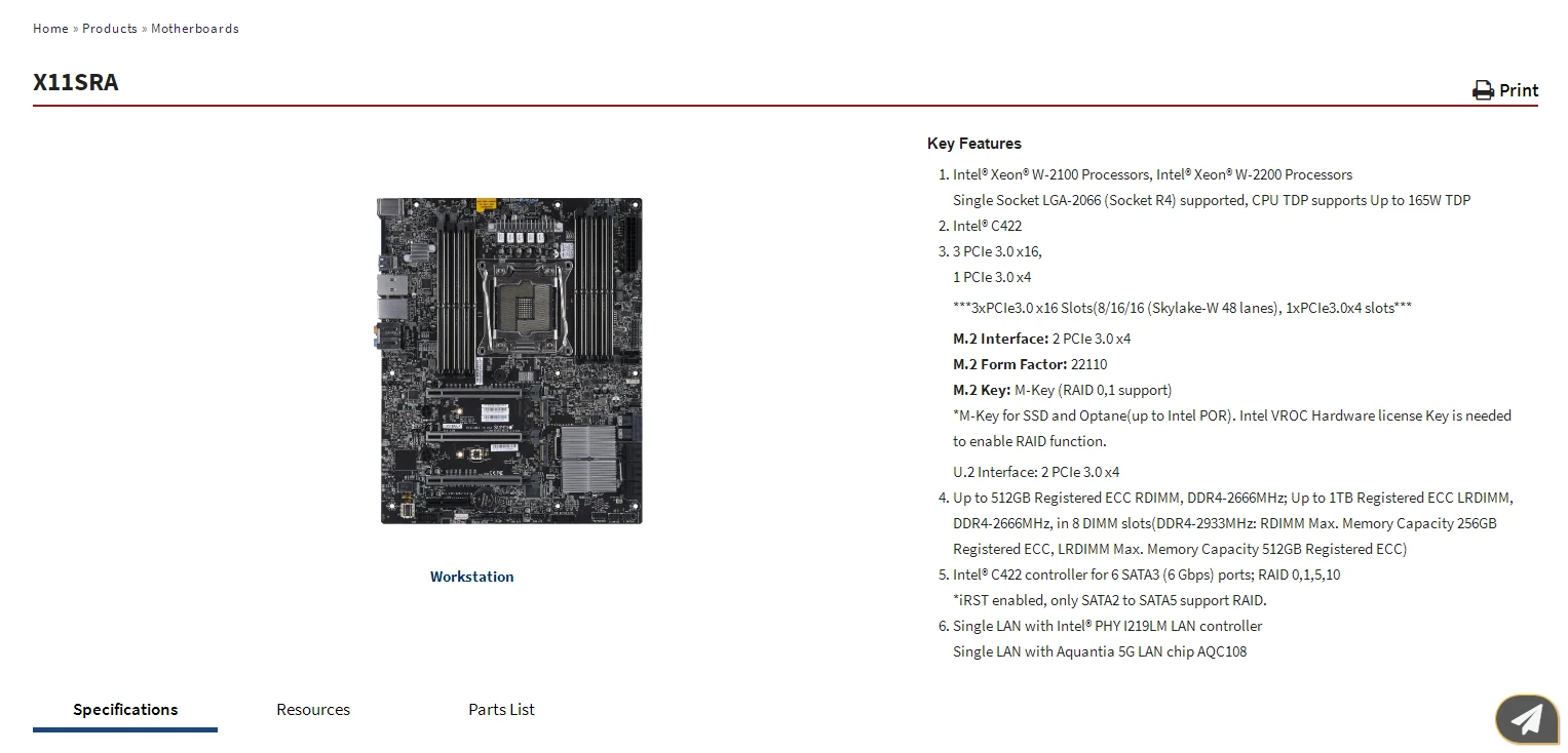 X11SRA para procesadores Supermicro de placa base de un solo enchufe LGA-2066 Xeon W-2100 /W-2200 - imagen 3