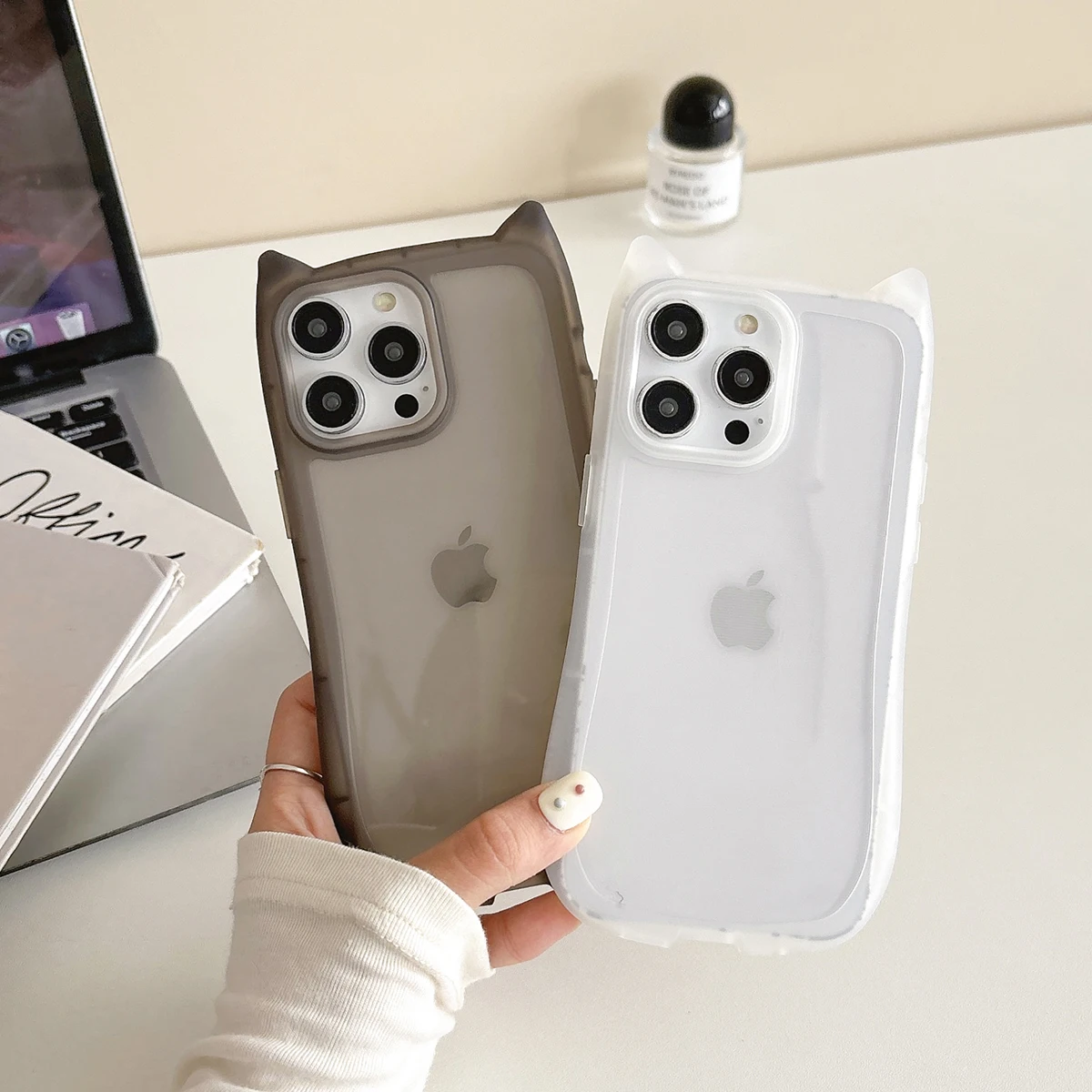 Funda de teléfono transparente con orejas de gato para iPhone 11 15 16 Pro Max 13 14 Plus 12 16promax Funda mate de silicona a prueba de golpes - imagen 2