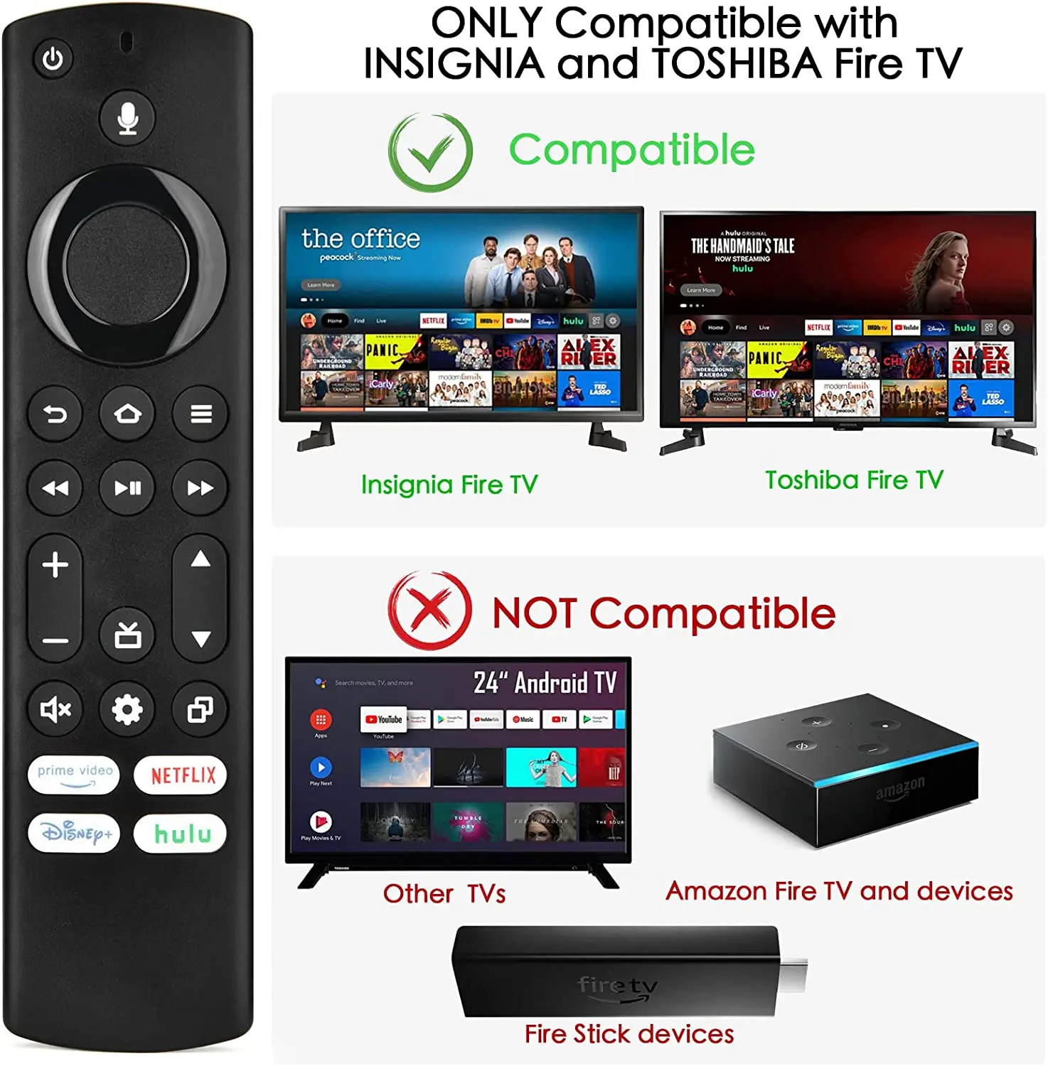 Mando a distancia de repuesto para televisor inteligente, Control remoto por voz para Insignia, Toshiba, Netflix, Prime, Hulu, teclas de atajo, NS-RCFNA-21 - imagen 4