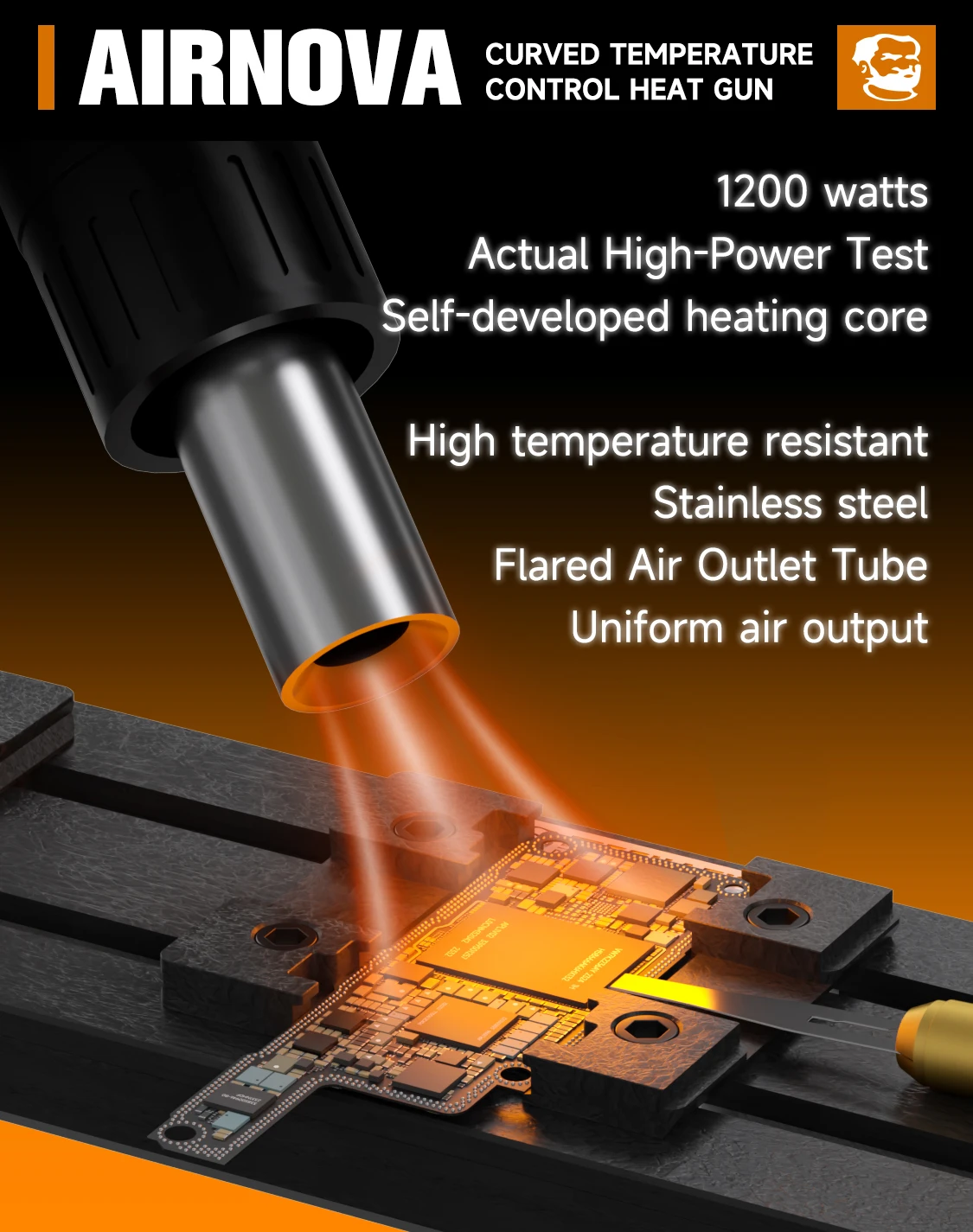 Pistola de Aire Caliente Inteligente de Alta Potencia MECHANIC AIRNOVA 1200W, Estación de Retrabajo con Boquilla de Aire para Reparación de Teléfonos, Soldadura de BGA, IC, PCB, Herramienta de Modelado - imagen 5