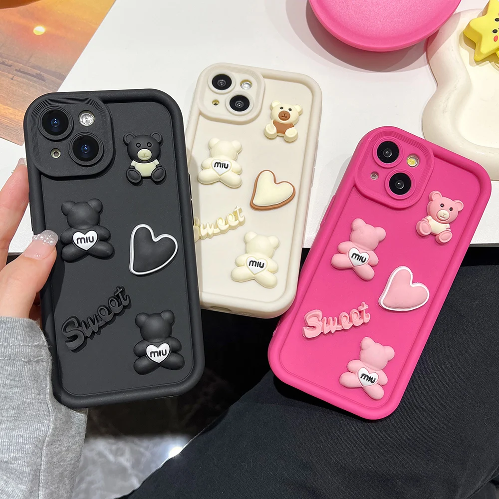 Funda de teléfono de oso bonito de lujo para iPhone 16 Pro Max Funda iPhone 11 13 15 14 12 16 Plus 16promax 15promax 14promax fundas de silicona - imagen 3