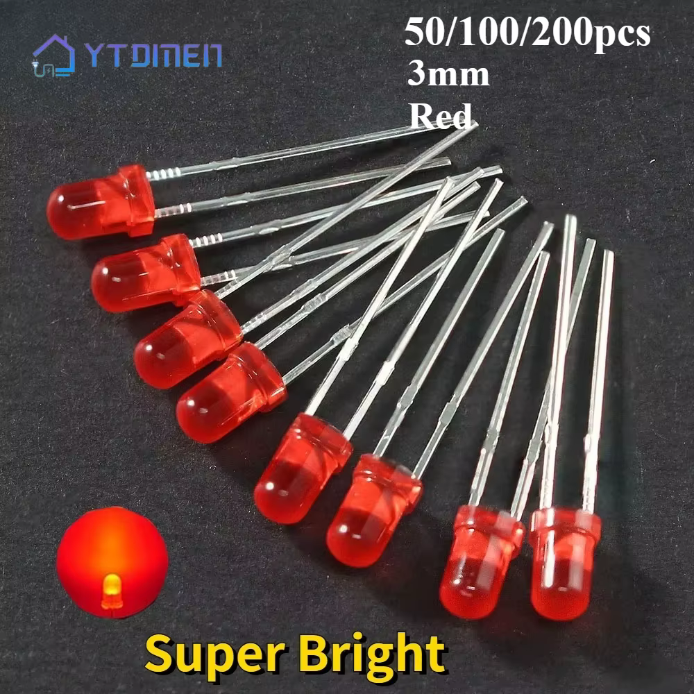 50/100/200 Uds. Diodo LED rojo superbrillante de 3MM F3 diodos emisores de luz roja para Kit de componentes electrónicos Diy