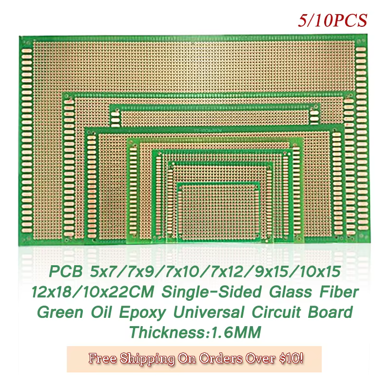 Placa de epoxi de aceite verde de un solo lado, placa PCB Universal de fibra de vidrio 5x 7/7x 9/7x1 0/7x1 2/9x1 0/10x1 2/12x1 8/10x22CM, 5/10 Uds.