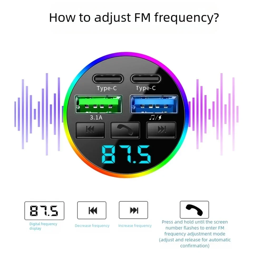 Encendedor de cigarrillos con pantalla Digital, cargador de coche, USB Dual tipo C, multifuncional, Bluetooth, transmisor FM, receptor, reproductor MP3 - imagen 5