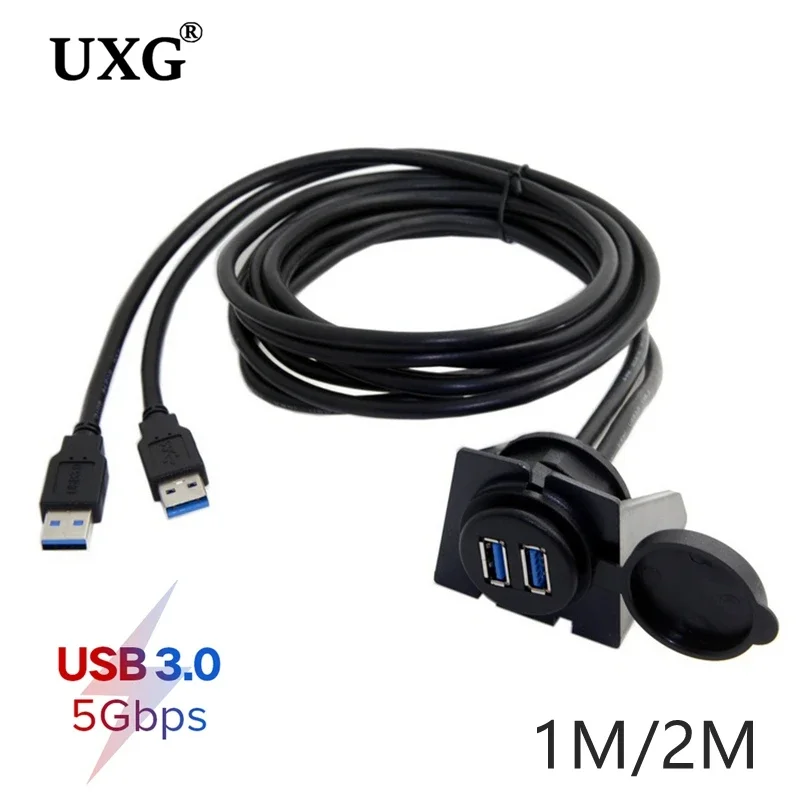 Adaptador de base USB a prueba de agua, Cable de extensión macho a hembra para coche y motocicleta, doble puerto USB 3,0