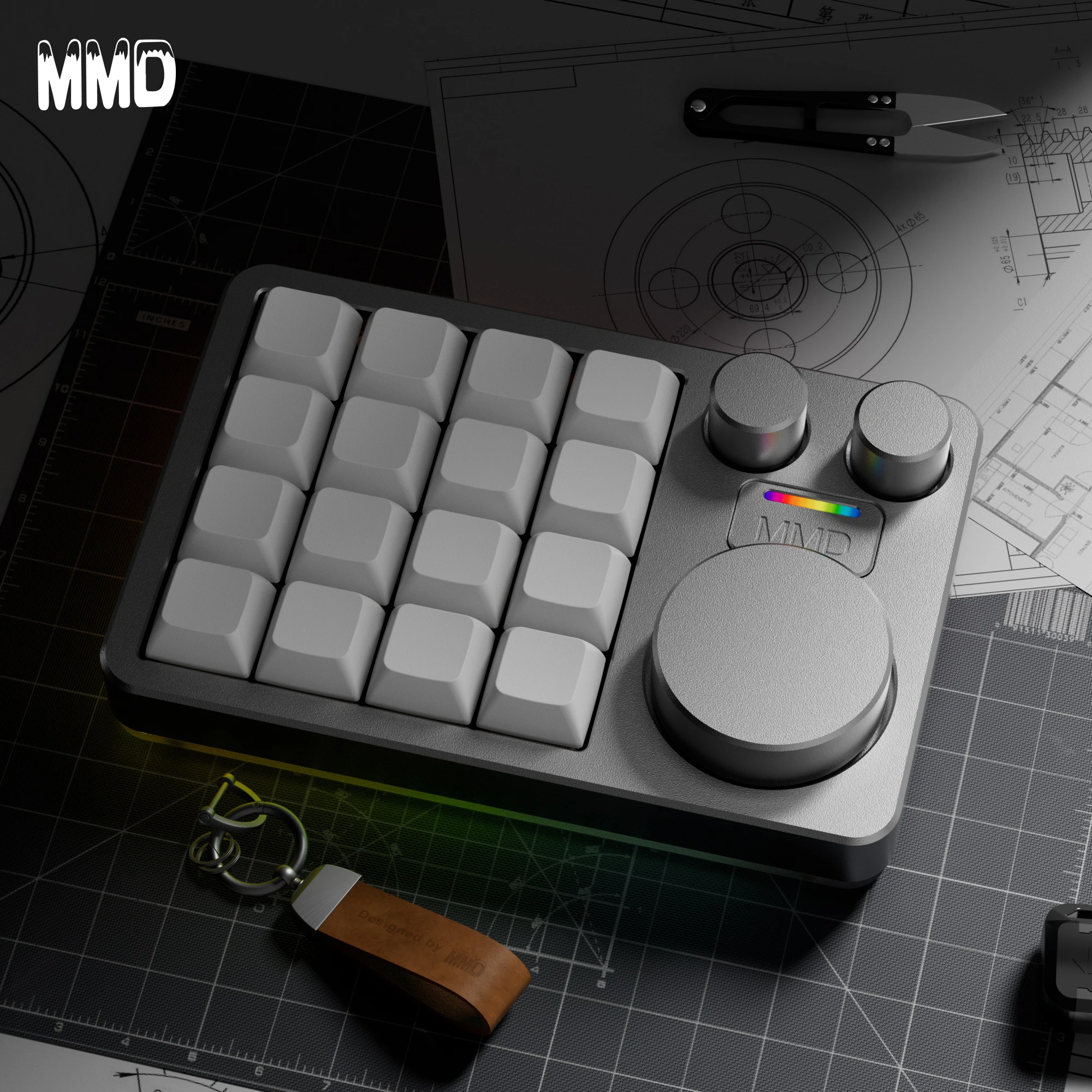 Teclado de diseño MMD KM16, teclado mecánico de tres perillas de aluminio, pintura de edición PS personalizada, 16 teclas CNC AE AU FR DW - imagen 5