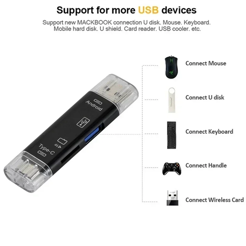 5 en 1 multifunción USB 2,0 tipo C USB Micro USB SD TF lector de tarjetas de memoria para teléfono Android ordenador Dock OTG tipo C adaptador - imagen 3
