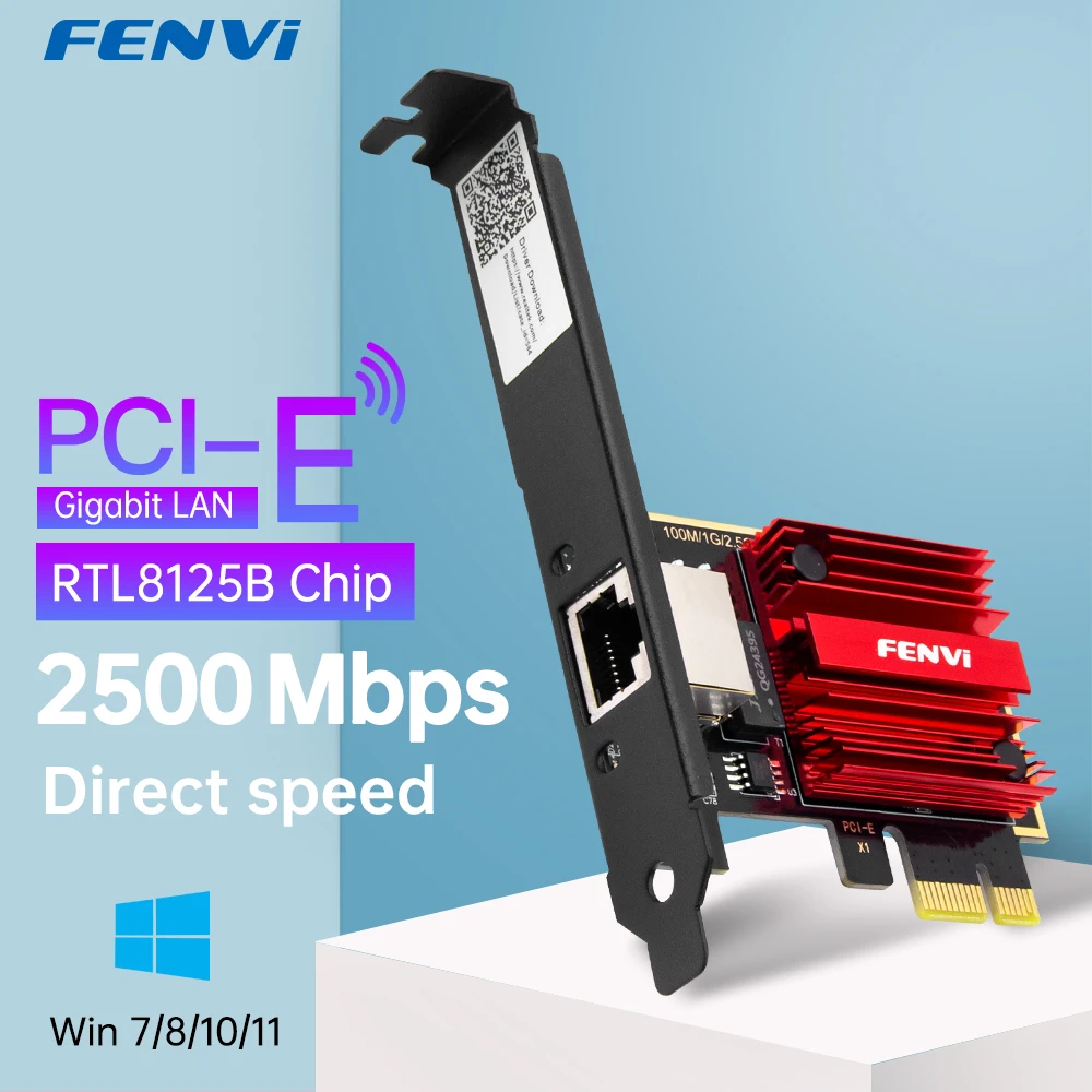 Fvi-tarjeta de red 2,5G PCI-E a RJ45, Chip RTL8125B, 100/1000Mbps, 2,5 Gbps, adaptador de controlador LAN con cable Ethernet para Win7/8/10/11 - imagen 2