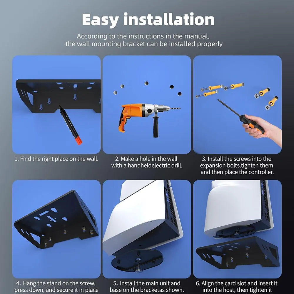 Juego de montaje en pared soporte para PS5/consola delgada con controlador gancho de almacenamiento de acero soporte para accesorios PS5 - imagen 5