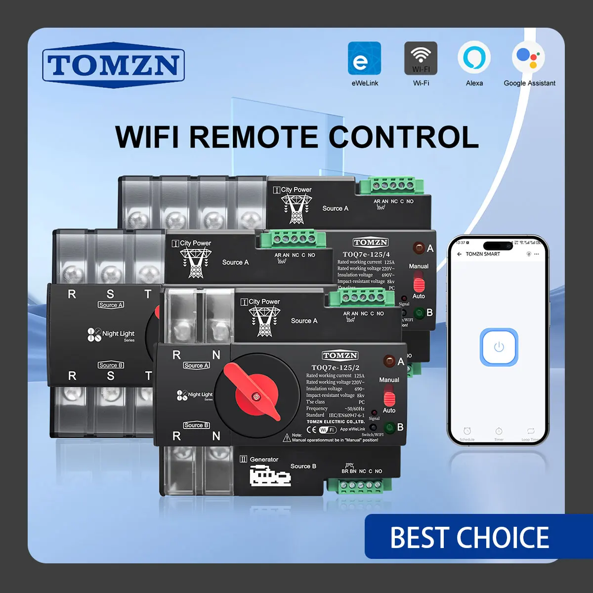Interruptor de alimentación Dual TOMZN TOQ7e 2P generador eWeLink para energía urbana automatización WIFI Manual luz nocturna serie temporizador solo 220/230V - imagen 3