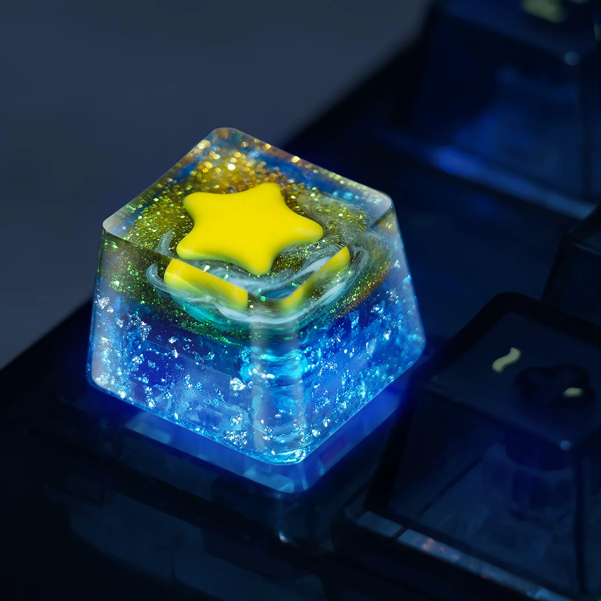 Accesorios para teclado mecánico, 1 piezas, hecho a mano, resina, personalidad, translúcido, Bahía mirador de estrellas, eje cruzado, OEM - imagen 4