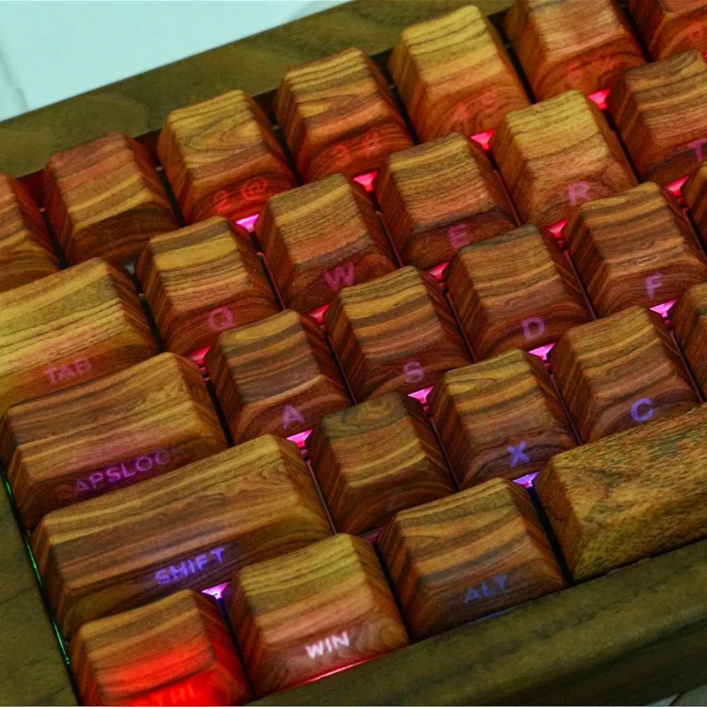 Llavero de teclado translúcido grabado lateral PBT 130 con tapa de grano de madera Compatible con teclados mecánicos 60/64/84/98/108 - imagen 2