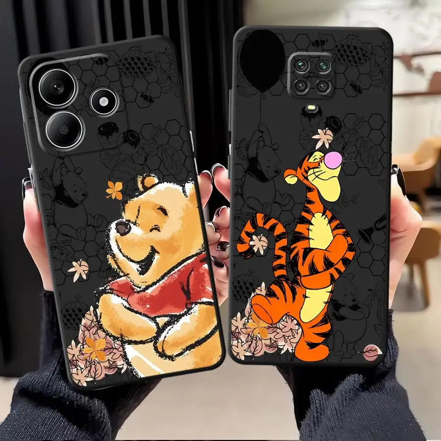 Funda para Xiaomi Redmi Note 10S 13 14 Pro Plus 11s 9S 9 10 11 12 Pro 12s 7 8 cubierta de teléfono suave negra Disney Winnie The Pooh