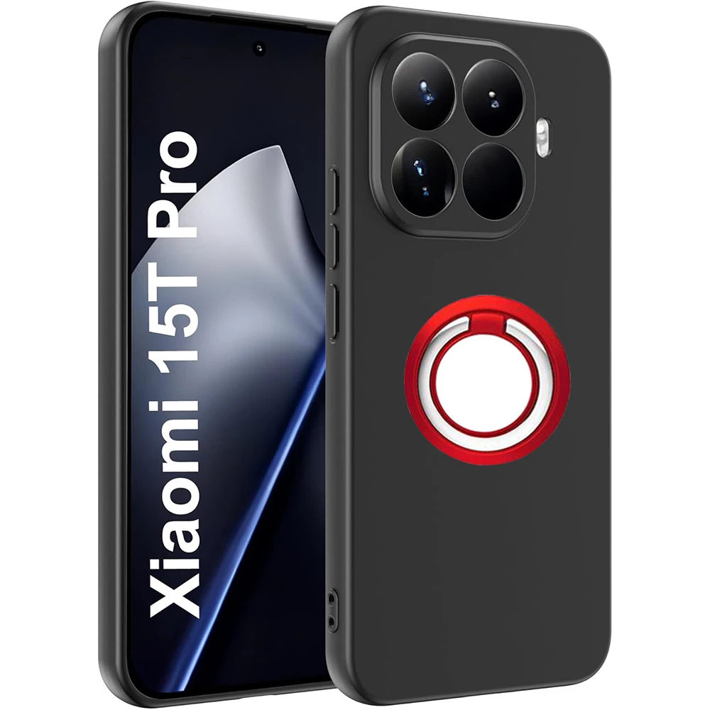 Soporte de anillo, funda negra mate, funda suave de TPU a prueba de golpes con soporte para Xiaomi 15T 15TPro Pro - imagen 3