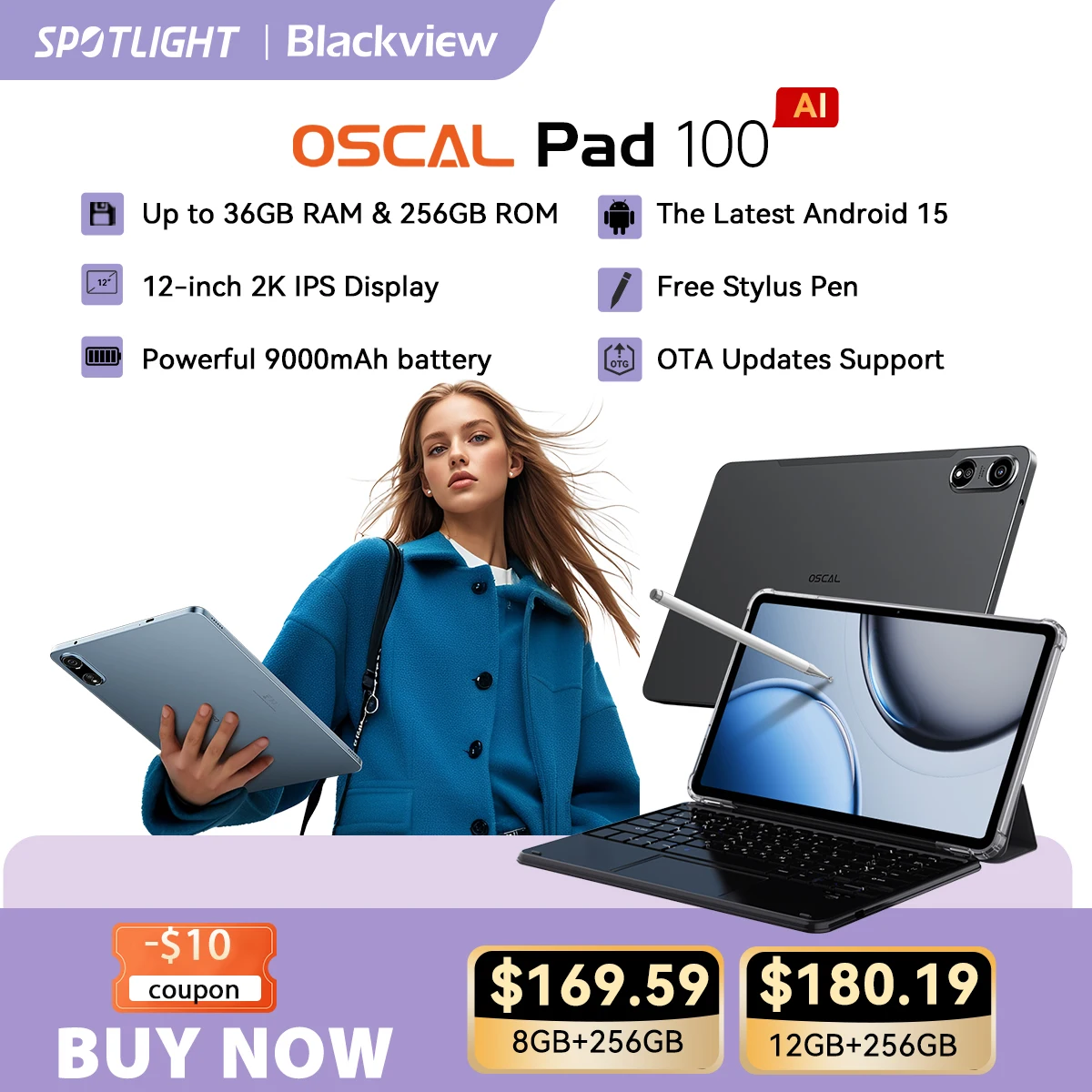 [World Premiere] Blackview OSCAL PAD 100 Tablet PC 12'' 2K FHD+ Display Unisoc T615 12+12GB RAM 256GB ROM 9000mAh Android 15 4G - imagen 2