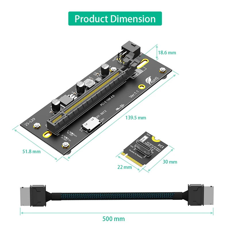 M.2 NVME M-Key 2230 a PCIE4.0 X16 Riser fuente de alimentación de 6 pines con Cable de extensión Oculink SFF-8612/8611 para tarjeta gráfica externa - imagen 4