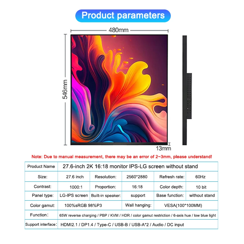 Pantalla cuadrada de 27,6 pulgadas, 2K, 2560x2880, 60Hz, 16:18, LG-IPS, 4 lados, bisel ultraestrecho - imagen 4