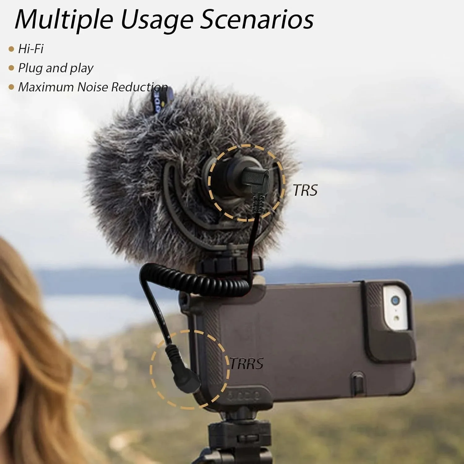 Cable de micrófono TRS a TRS de 90 grados, 3,5mm, 1/8 para cámara de videocámara, Cable de micrófono TRS a TRRS de ángulo recto en espiral para teléfono y tableta - imagen 5