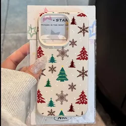 Bonita funda de teléfono con estampado de árbol de Navidad con estampado de lichi para iPhone 17 16 Pro Max XS X 15 14 Plus 11 13 12 funda suave de caramelo