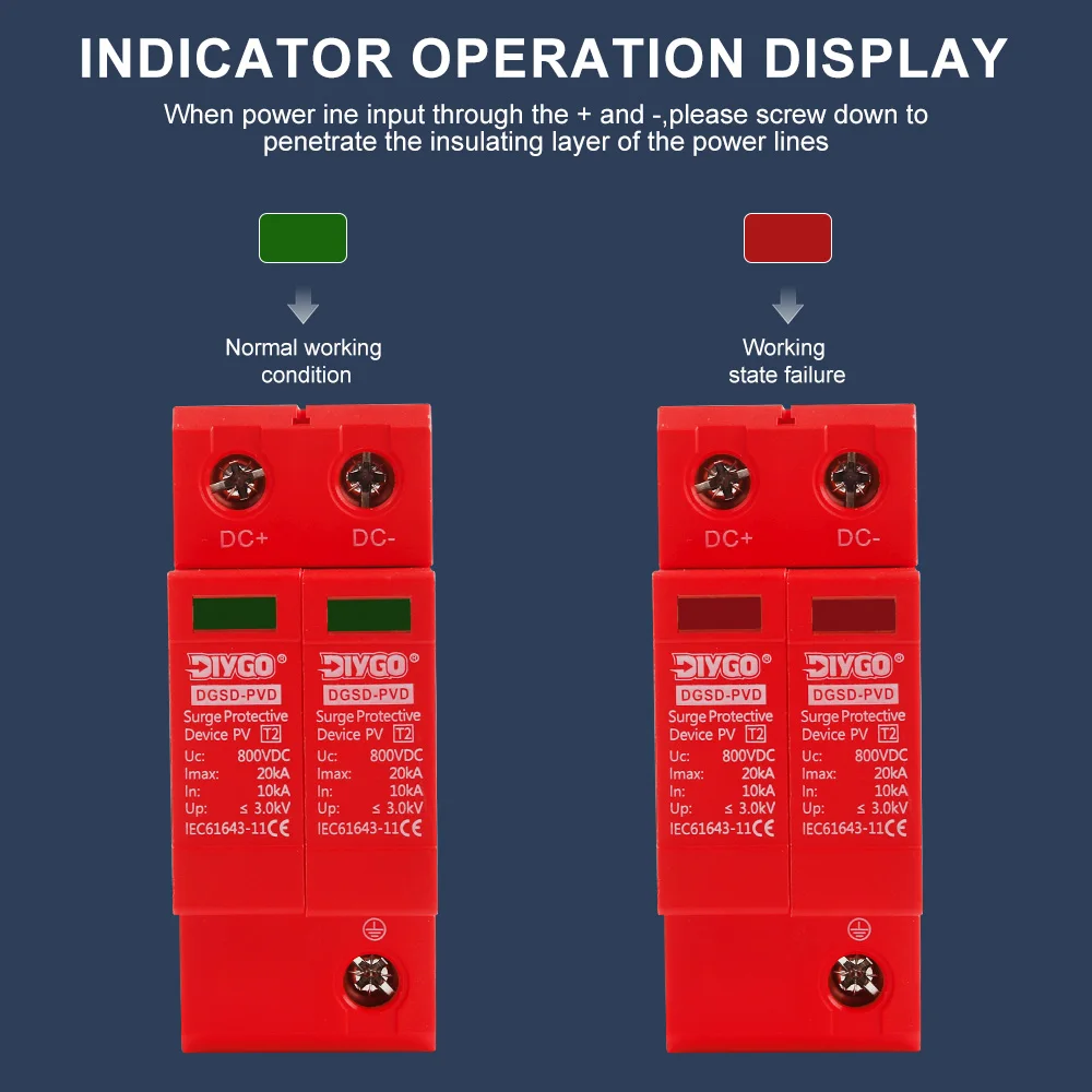 Dispositivo de protección contra sobretensiones 2P DC SPD 10KA ~ 20KA 500V 600V 800V 1000V tipo carril Din protección contra rayos de bajo voltaje para el hogar - imagen 4