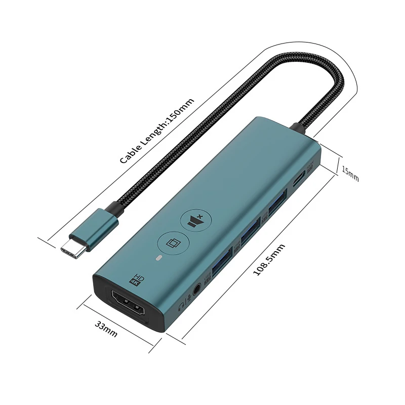 Con convertidor HDMI a tipo C 6 puertos USB C Hub PD 100W base de carga USB3.0 lector de disco Cable divisor Audio Micro extender adaptador - imagen 5