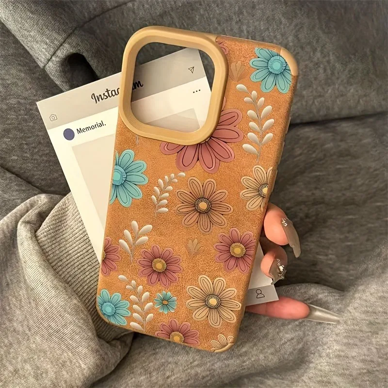 Funda de teléfono de cuero regenerado con flor de girasol para iPhone 17 16 15 14 13 12 11 Pro Max XS XR X 16 Plus 17 cubierta trasera mate de aire - imagen 3