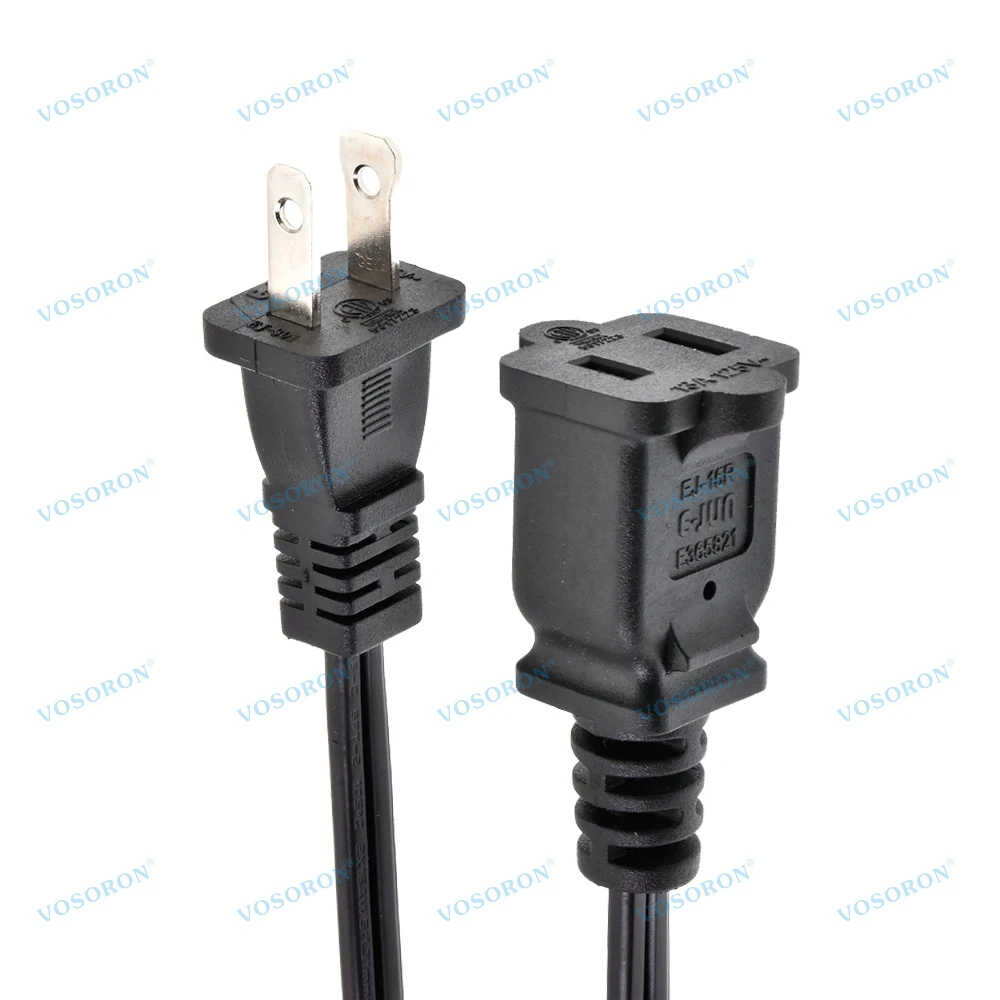 Cable de extensión de alimentación de CA de EE. UU., cable de extensión polarizado de 2 clavijas macho a hembra para Nema 1-15P a 1-15R 0,6 M