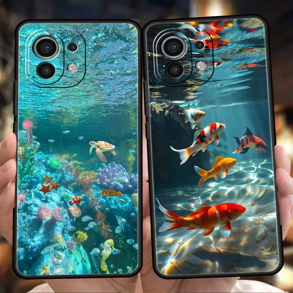 Funda de teléfono para Xiaomi 15 14 13 12 Lite 14T 13T 12T Pro Poco X7 X6 X5 X4 X3 NFC F7 Ultra F6 Pro cubierta suave dibujos animados lindo pez