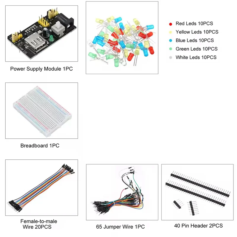 830 unids/caja Kit de inicio de proyecto DIY para Arduino UNO R3 Kit electrónico DIY conjunto de componentes electrónicos con tablero de pruebas de puntos de amarre - imagen 5
