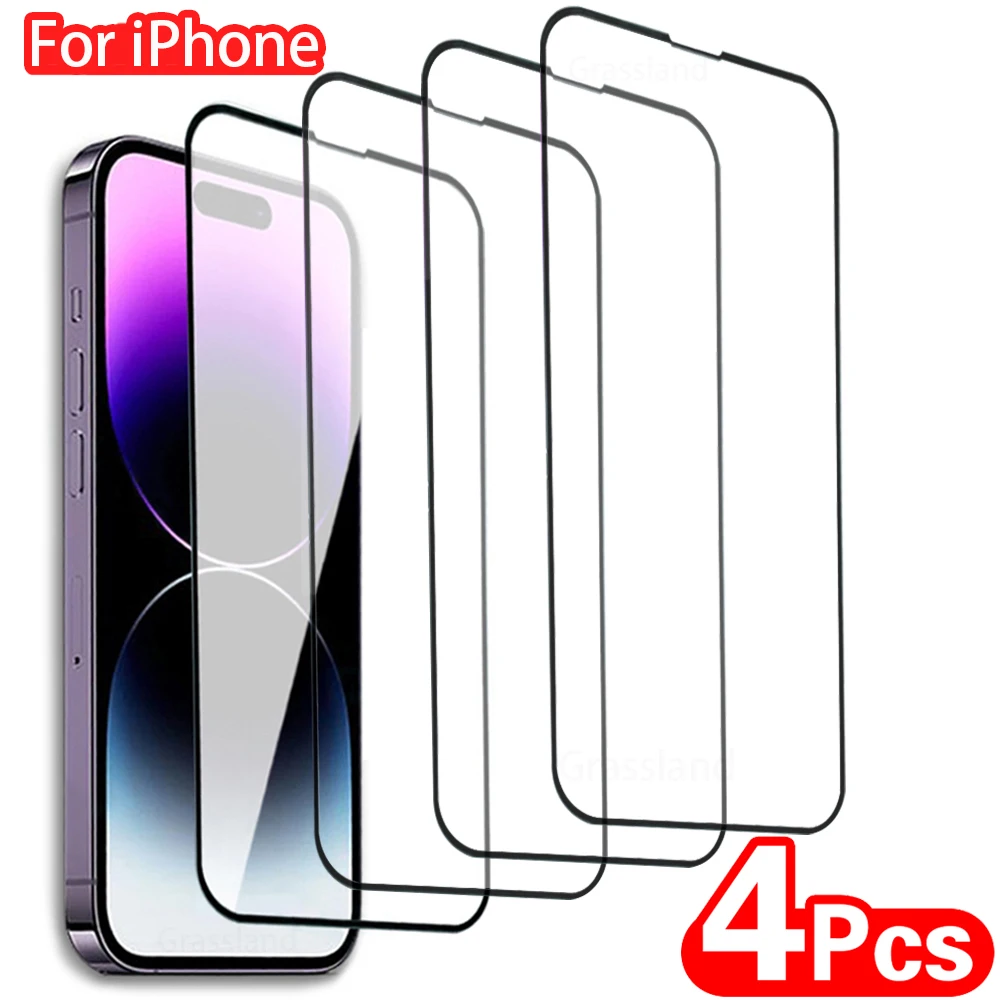 Protector de pantalla de vidrio templado para iPhone, Protector de pantalla antiexplosión para iPhone 14, 13, 12, 11 Pro Max, 7, 8 Plus, X, XR, XS Max, 4 unidades