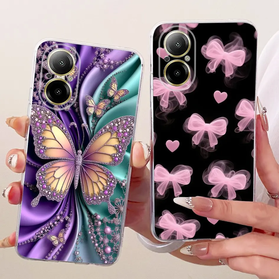 Para Realme C67 funda Realme C67 funda transparente de silicona suave TPU moda mariposa funda protectora de teléfono para RealmeC67 4G funda