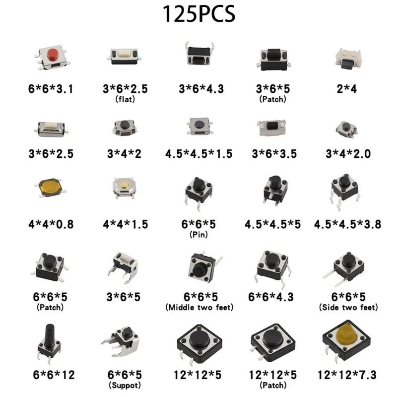 F3KE 25Tipes Push Botton Switch Micro Momentario Táctil surtido 125pcs - imagen 4