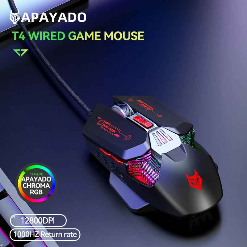 Ratón para juegos APAYADO T4 con cable ultraligero, 600IPS, RGB con cable, 1000HZ,12800DPI para ordenador portátil/computadora - imagen 2