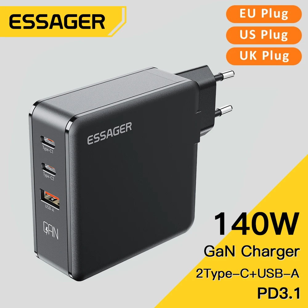 Essager-cargador USB tipo C GaN de 140W, dispositivo de carga rápida PD 3,1 QC 4,0 3,0, para MacBook Pro, iPhone 14 y portátil - imagen 2