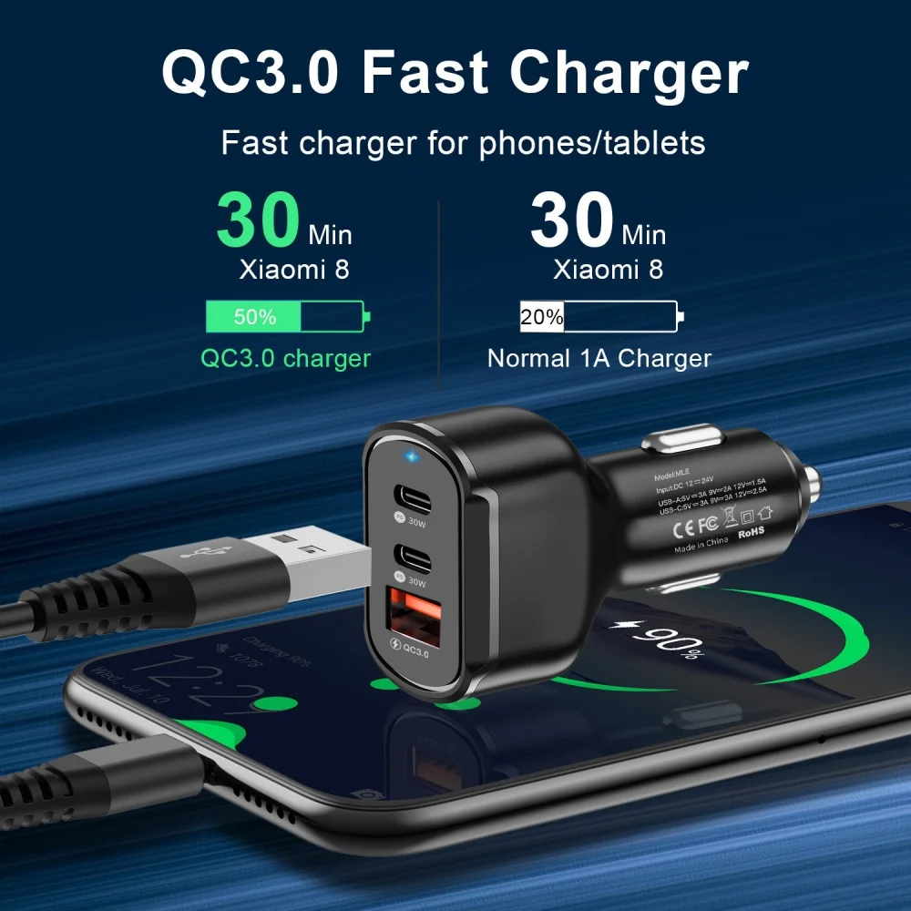 Cargador de coche PD de 30W, adaptador de corriente de carga rápida de teléfono USB tipo C para iPhone 15 14, Xiaomi, Samsung - imagen 2