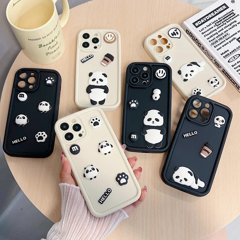 Bonita funda de silicona de Panda para iphone, 15, 14, 13, 12, 11 Pro, XS Max, Mini, XR, X, 8, 7, 6, 6S Plus, SE 2020, cubierta suave para lente de cámara - imagen 3