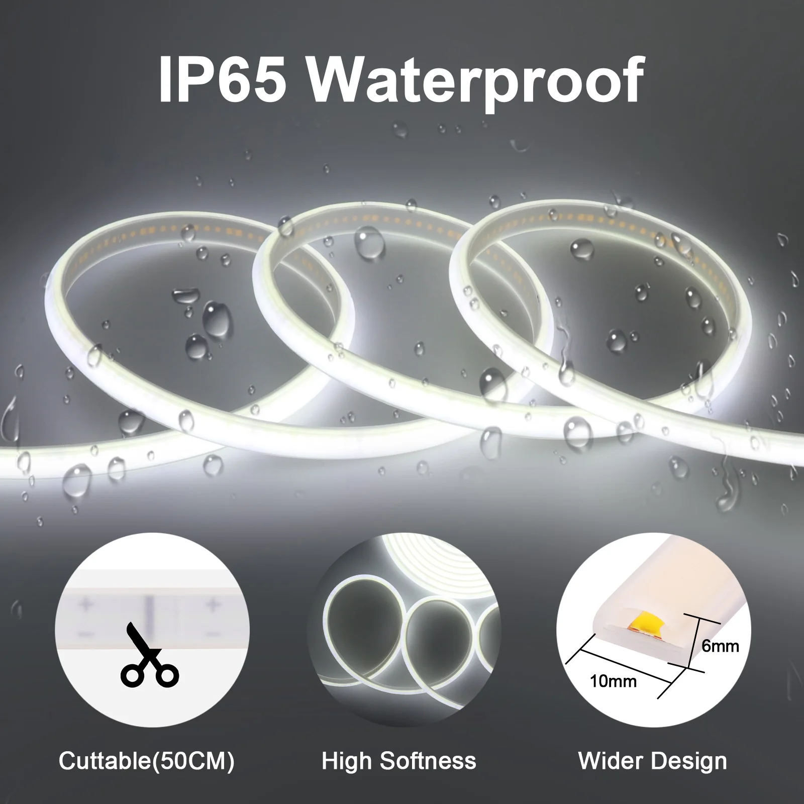 Tira de luces LED COB de alto brillo, 288LEDs/m, 220V, enchufe europeo, 110V, enchufe estadounidense, cinta Flexible, impermeable, iluminación decorativa para exteriores - imagen 5