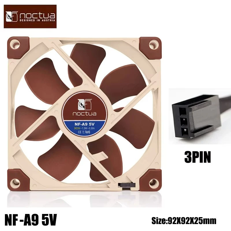 Noctua NF-A9 ventilador con cubierta de 9CM 92X92X25mm 5V/12V 4 pines PMW Control de temperatura inteligente ventilador enfriador de CPU de bajo ruido y alta calidad - imagen 2