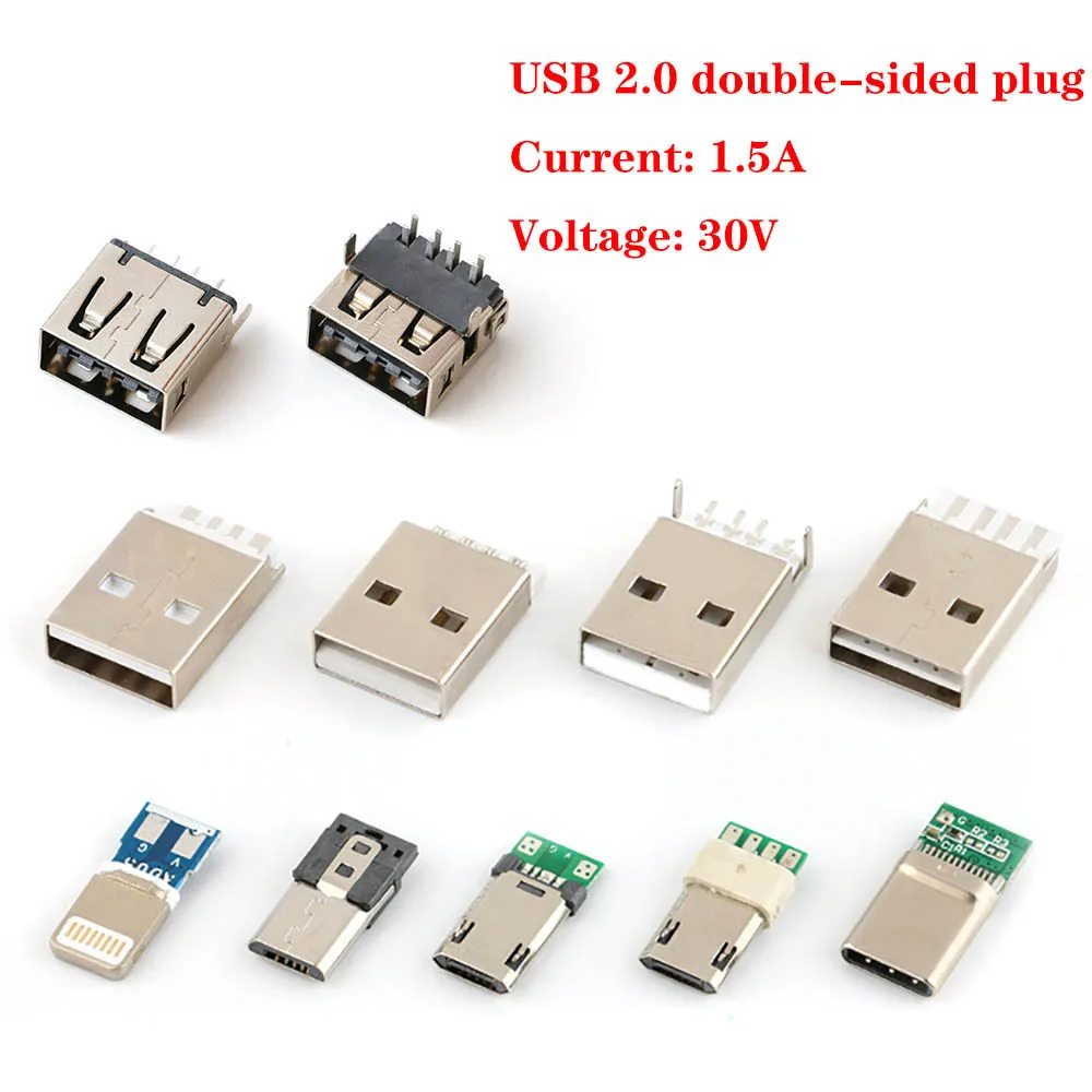 Conectores macho/hembra USB 2,0 tipo C de 1 a 10 piezas, Conector de cola de gato, terminales eléctricos de soldadura, Cable de datos DIY, compatible con PCB