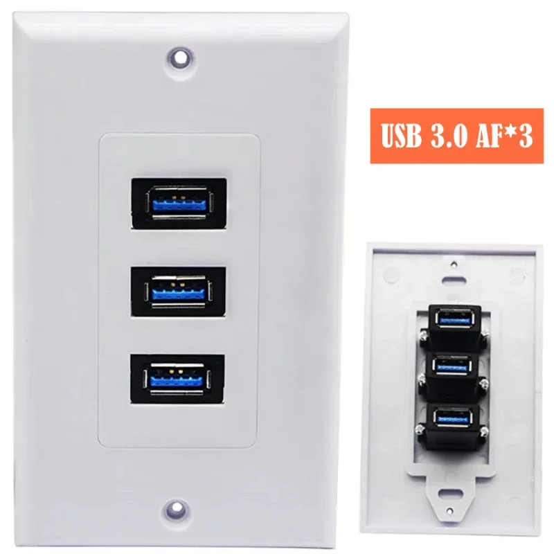 Enchufe de pared USB 3,0 de 3 puertos, tres puertos, compatible con HDMI, enchufe de placa de pared HD Usb3.0 VGA D-Sub, conector de salida de Panel de montaje en pared - imagen 4